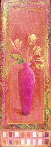 Painting titled "tulipe et vase rose" by Bernadette Lopicki, Original Artwork