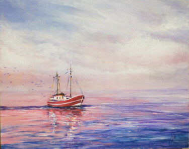 Картина под названием "Red longboat" - Lora Klimova, Подлинное произведение искусства, Акрил