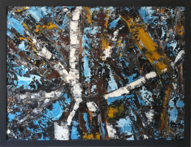 Painting titled "Birch Tree Painting…" by Lora Pavlova, Original Artwork, Oil