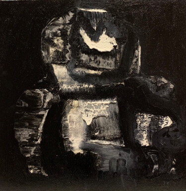 Malerei mit dem Titel "Black Iron man 2022…" von Lora Pavlova, Original-Kunstwerk, Öl