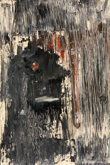 Painting titled "Black Sad Man 2022-6" by Lora Pavlova, Original Artwork, Oil