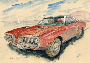 Painting titled "Dodge Coronet 1970" by Loran De Cevinne, Original Artwork, Watercolor