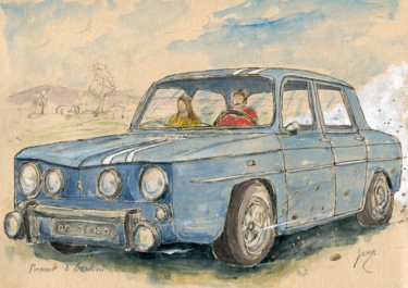Pintura intitulada "Renault 8 Gordini" por Loran De Cevinne, Obras de arte originais, Aquarela
