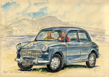 Malerei mit dem Titel "Fiat millecento 195…" von Loran De Cevinne, Original-Kunstwerk, Aquarell