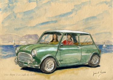 Картина под названием "Mini Cooper S 1964,…" - Loran De Cevinne, Подлинное произведение искусства, Акварель