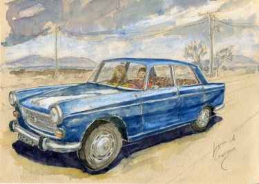 Pittura intitolato "Peugeot 404" da Loran De Cevinne, Opera d'arte originale, Acquarello