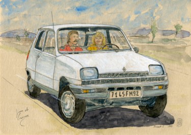 Pintura intitulada "Renault 5 de 1979" por Loran De Cevinne, Obras de arte originais, Aquarela