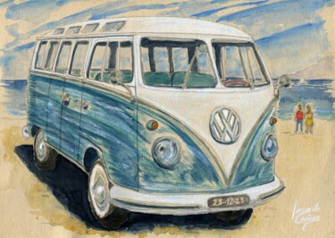 Painting titled "VW Combi 1960 T1" by Loran De Cevinne, Original Artwork, Watercolor