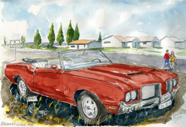 绘画 标题为“Oldsmobile Cutlass…” 由Loran De Cevinne, 原创艺术品, 水彩
