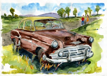 Pintura titulada "Chevrolet Bel Air 1…" por Loran De Cevinne, Obra de arte original, Acuarela