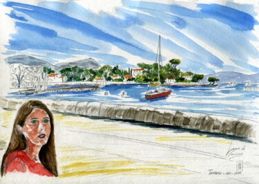 Painting titled "Corniche Michel Pac…" by Loran De Cevinne, Original Artwork, Watercolor