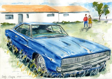 绘画 标题为“Dodge Charger 1968…” 由Loran De Cevinne, 原创艺术品, 水彩
