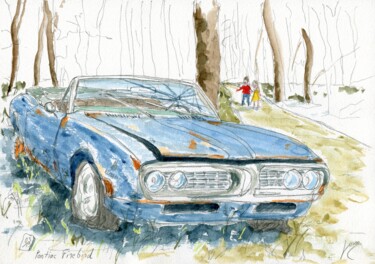 Картина под названием "Pontiac Firebird" - Loran De Cevinne, Подлинное произведение искусства, Акварель