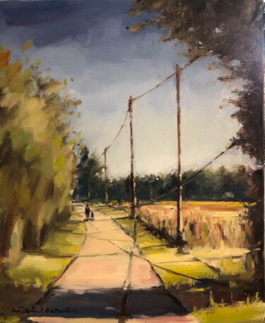 Peinture intitulée "Chemin pays d’auge…" par Lorann Lacave -Ladeuix, Œuvre d'art originale, Huile Monté sur Châssis en bois