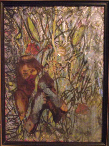 제목이 "Boxing Woman"인 그림 Lord Faz로, 원작, 마커 나무 들것 프레임에 장착됨