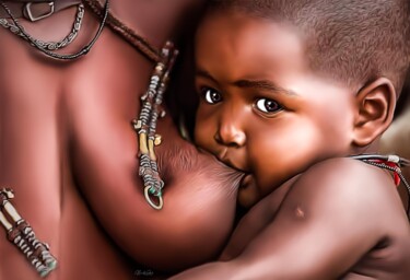 Arts numériques intitulée "Himba Child" par Lord Amihere, Œuvre d'art originale, Peinture numérique