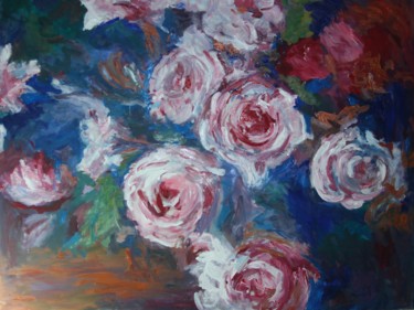Painting titled "Summer Roses" by Liz Lore, Original Artwork, Oil