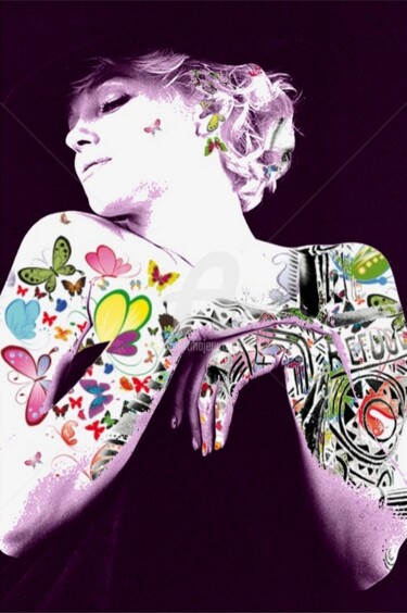 Digital Arts titled "Marilyn tatoué" by Loredana Romano, Original Artwork, Digital Painting Mounted on Wood Stretcher frame
