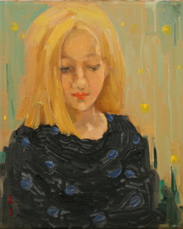 Malerei mit dem Titel "Yellow dots" von Lorena Iavorschi, Original-Kunstwerk, Öl