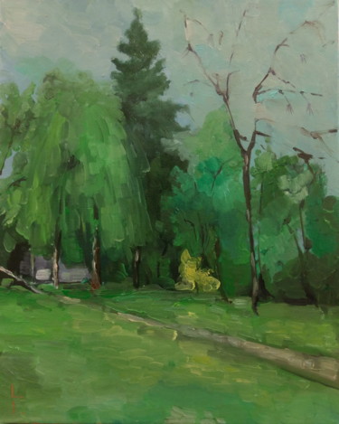 Painting titled "In the yard" by Lorena Iavorschi, Original Artwork, Oil