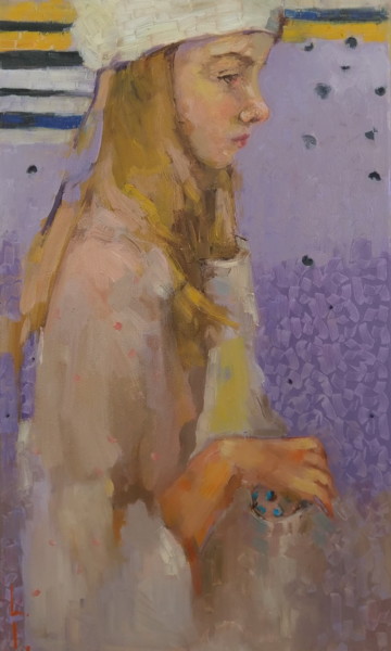 Pintura intitulada "Girl with a ball in…" por Lorena Iavorschi, Obras de arte originais, Óleo