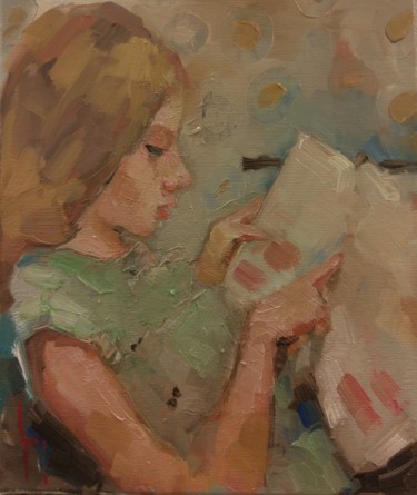 Malerei mit dem Titel "Reading" von Lorena Iavorschi, Original-Kunstwerk, Öl