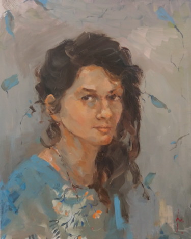 Painting titled "Self portrait in bl…" by Lorena Iavorschi, Original Artwork, Oil