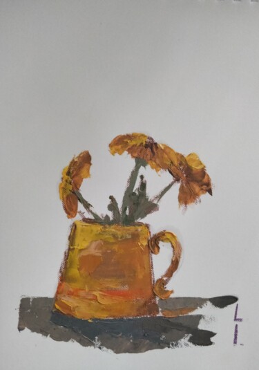 Painting titled "Flowers in a pot" by Lorena Iavorschi, Original Artwork, Oil