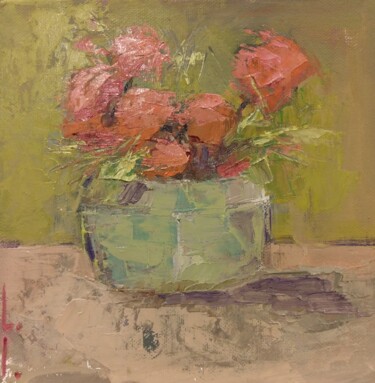 Картина под названием "Red flowers" - Lorena Iavorschi, Подлинное произведение искусства, Масло