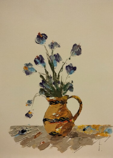 Painting titled "Flowers blue" by Lorena Iavorschi, Original Artwork, Oil