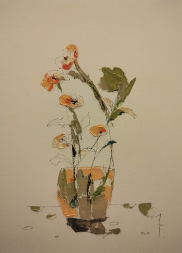 Картина под названием "Flowers and dots" - Lorena Iavorschi, Подлинное произведение искусства, Масло