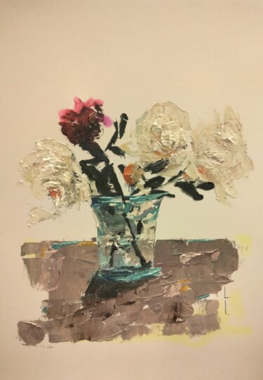 Painting titled "White roses" by Lorena Iavorschi, Original Artwork, Oil
