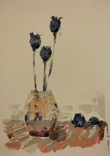 Painting titled "Black poppies" by Lorena Iavorschi, Original Artwork, Oil