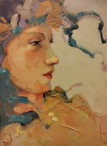 Painting titled "Face of Blue" by Lorena Iavorschi, Original Artwork, Oil