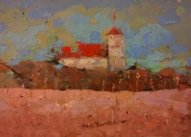 Painting titled "Landscape with an o…" by Lorena Iavorschi, Original Artwork, Oil