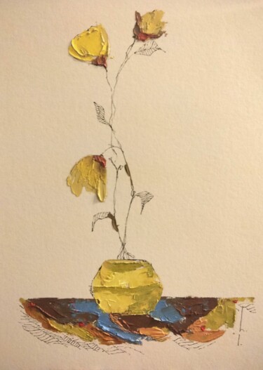 Картина под названием "Yellow vase,yellow…" - Lorena Iavorschi, Подлинное произведение искусства, Масло