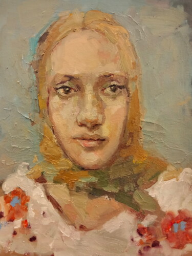Painting titled "Young woman" by Lorena Iavorschi, Original Artwork, Oil