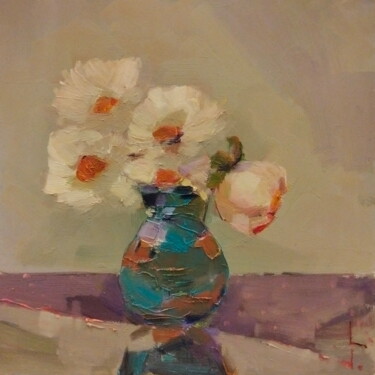 Painting titled "White flowers" by Lorena Iavorschi, Original Artwork, Oil