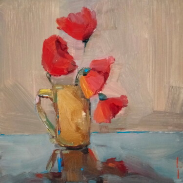 Painting titled "Poppies in yellow j…" by Lorena Iavorschi, Original Artwork, Oil