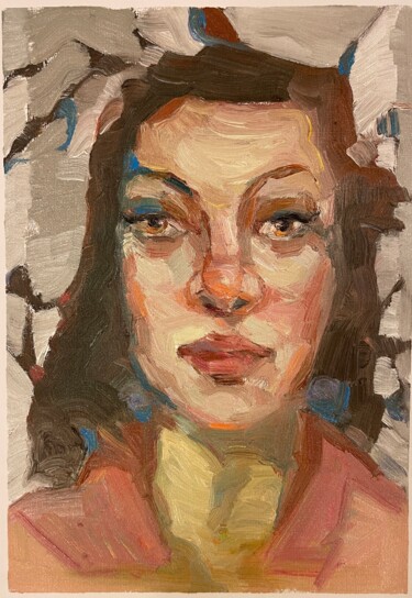 Painting titled "Girl with brown hair" by Lorena Iavorschi, Original Artwork, Oil
