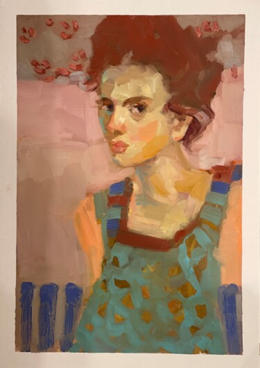 Painting titled "The blue dress" by Lorena Iavorschi, Original Artwork, Oil