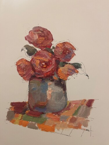 Pintura intitulada "Roses and grey" por Lorena Iavorschi, Obras de arte originais, Óleo