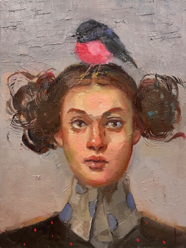 Pittura intitolato "Big pink robin" da Lorena Iavorschi, Opera d'arte originale, Olio