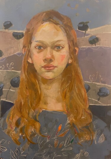 Painting titled "Blue mood" by Lorena Iavorschi, Original Artwork, Oil