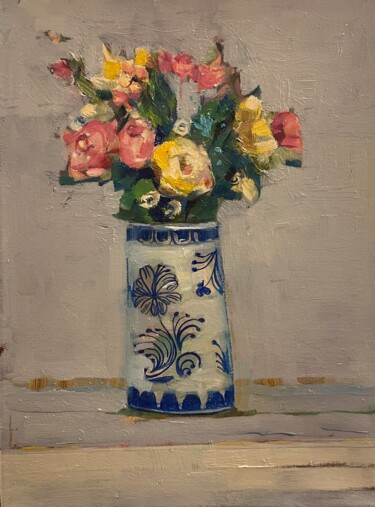 Painting titled "Morning roses" by Lorena Iavorschi, Original Artwork, Oil