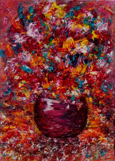 Painting titled "Petals and Leaves" by Lorenzina B, Original Artwork, Acrylic