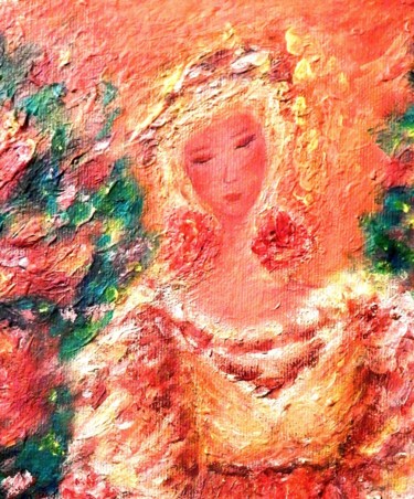 Peinture intitulée "With Flowers in Hair" par Lorenzina B, Œuvre d'art originale, Acrylique