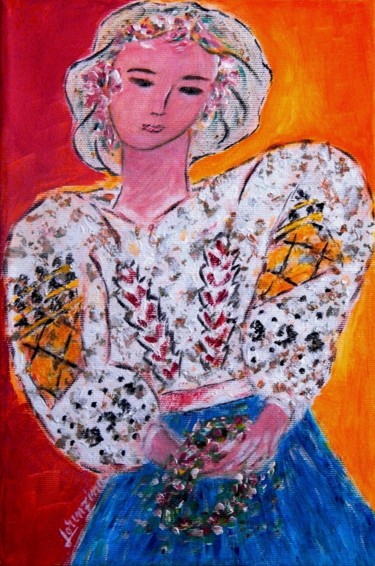 Painting titled "The Romanian Blouse" by Lorenzina B, Original Artwork, Acrylic
