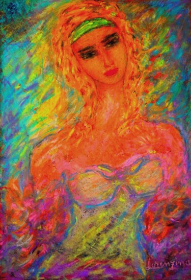 Painting titled "At the Thought of Y…" by Lorenzina B, Original Artwork, Pastel
