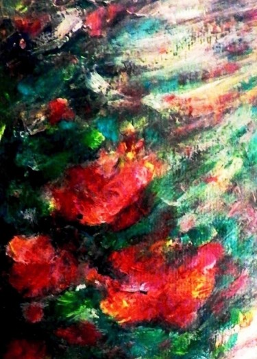 Painting titled "Flowers Bathed in R…" by Lorenzina B, Original Artwork, Acrylic